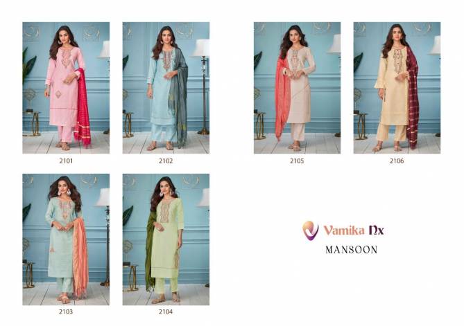 Vamika Nx Mansoon Cotton Fancy Wear Designer Kurti Pant And Dupatta Readymade Collection